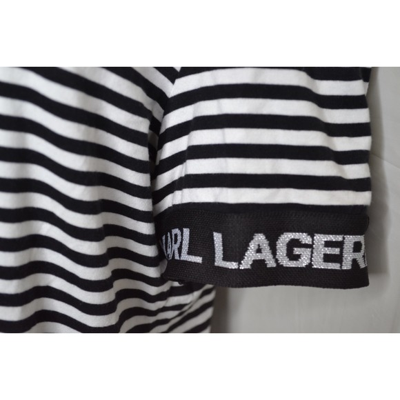 Karl Lagerfeld Paris Women's XL Black/White‎ Strips Knit Top Short Sleeve - Picture 3 of 6